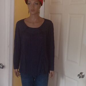 Princess Vera Wang Rayon Linen blend top XL navy blue lace trim long sleeves